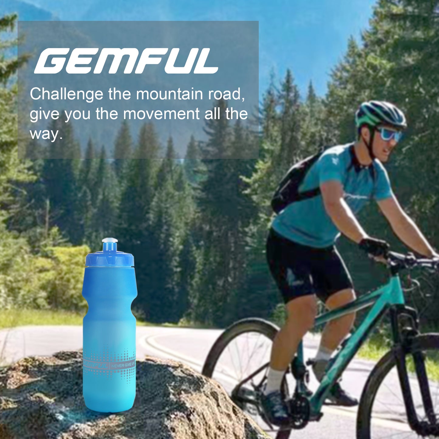 GEMFUL Bike Water Bottle 24oz BPA-Free with Leak-Proof Lid Squeeze Fits Standard Bike Cages for Mountain Road Cycling