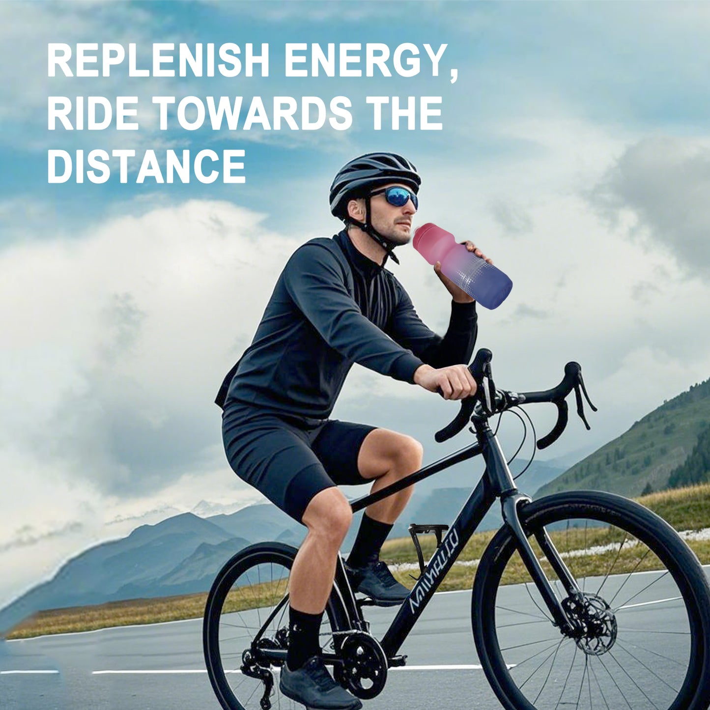 GEMFUL Bike Water Bottle 24oz BPA-Free with Leak-Proof Lid Squeeze Fits Standard Bike Cages for Mountain Road Cycling