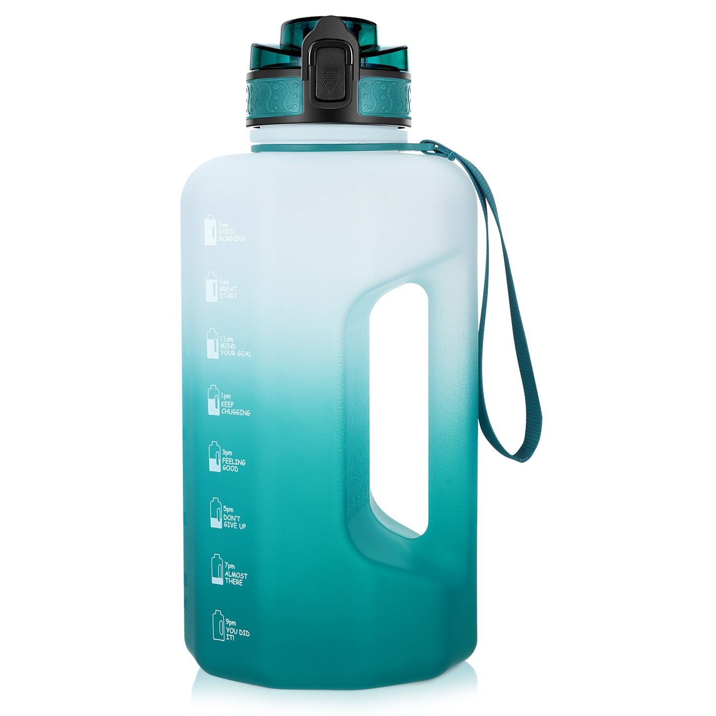GEMFUL Half Gallon Water Bottle with Time Marker 74oz BPA-Free Leakproof Jug for Gym Workout 2.2L Large Capacity