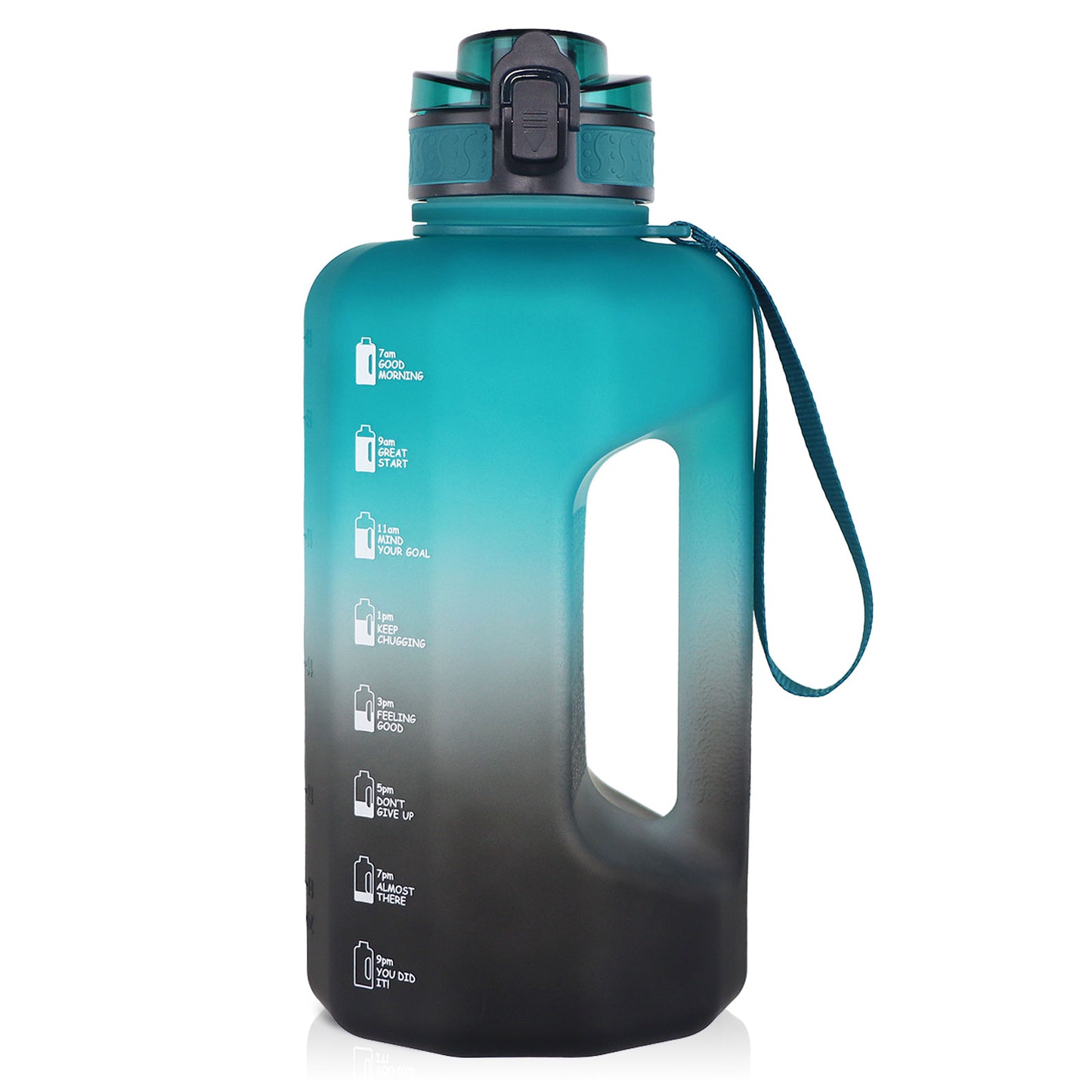 GEMFUL Half Gallon Water Bottle with Time Marker 74oz BPA-Free Leakproof Jug for Gym Workout 2.2L Large Capacity