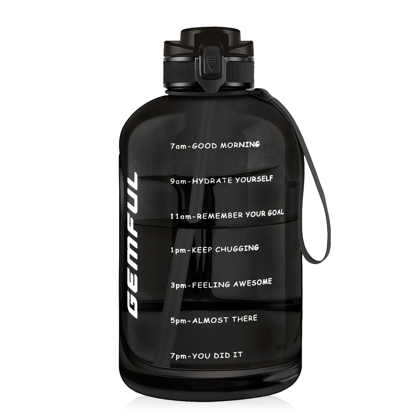 GEMFUL 3 Liter Water Bottle with Straw 101oz BPA-Free Leakproof Time Marker Handle for Gym Sports Large Motivational Jug for Men Women