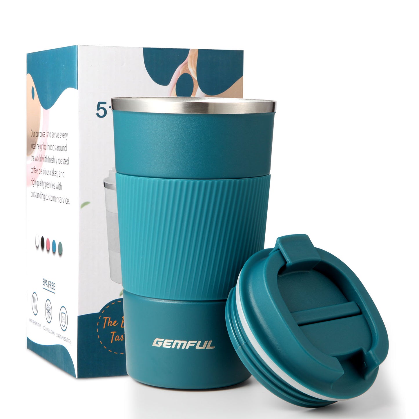 GEMFUL 510ml To Go Travel Coffee Mug Insulated Coffee Tumbler with Lid Portable Stainless Steel BPA Free Leak proof Keep Cups for Women Hot Cold Drinks