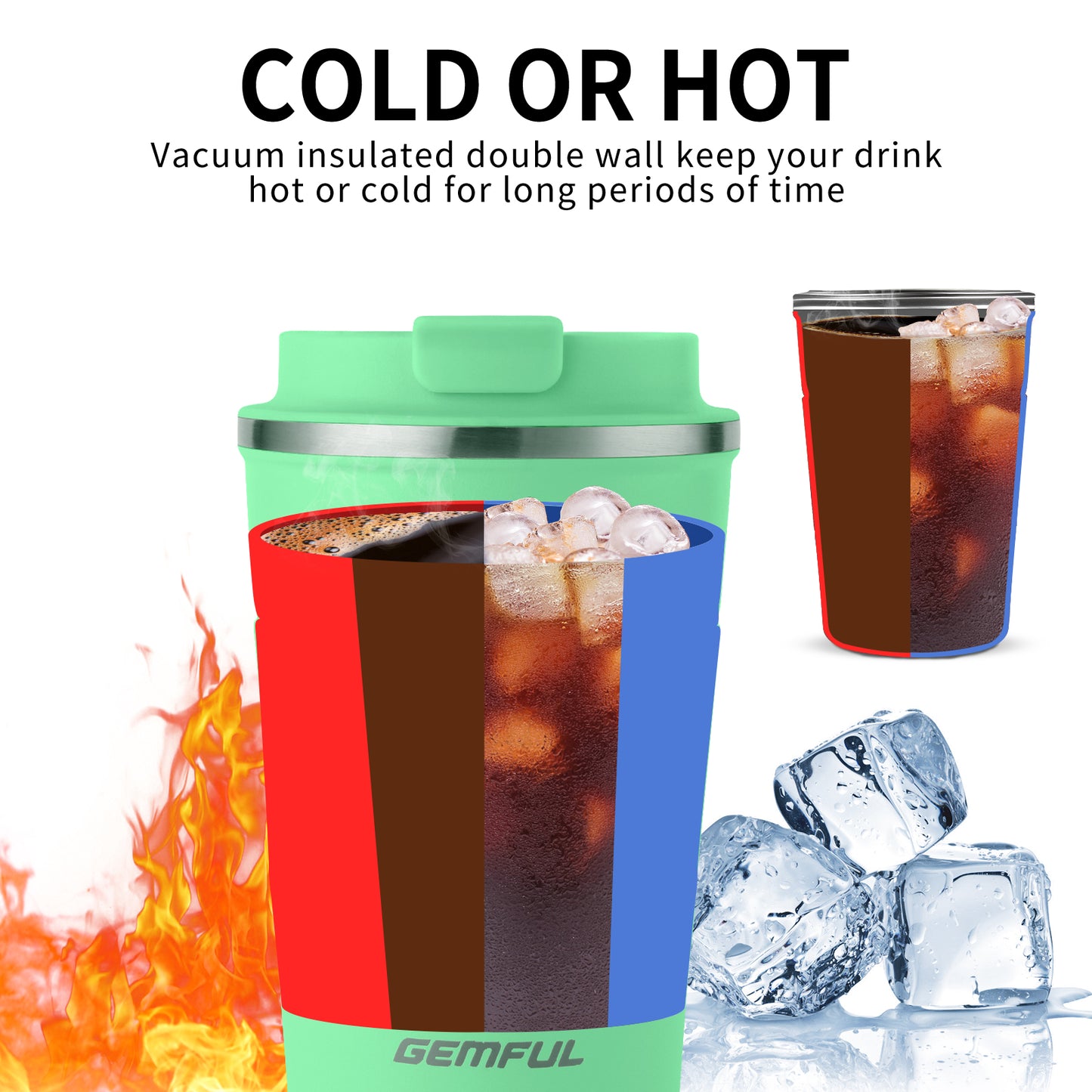 GEMFUL Travel Coffee Mug Stainless Steel Vacuum Ice and Hot Drinks Insulated Tumbler 380ml for Home Office Outdoor Works