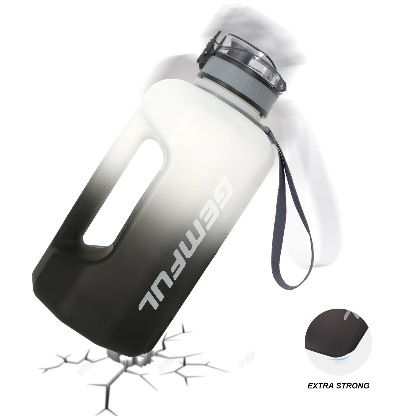 GEMFUL Half Gallon Water Bottle with Time Marker 74oz BPA-Free Leakproof Jug for Gym Workout 2.2L Large Capacity