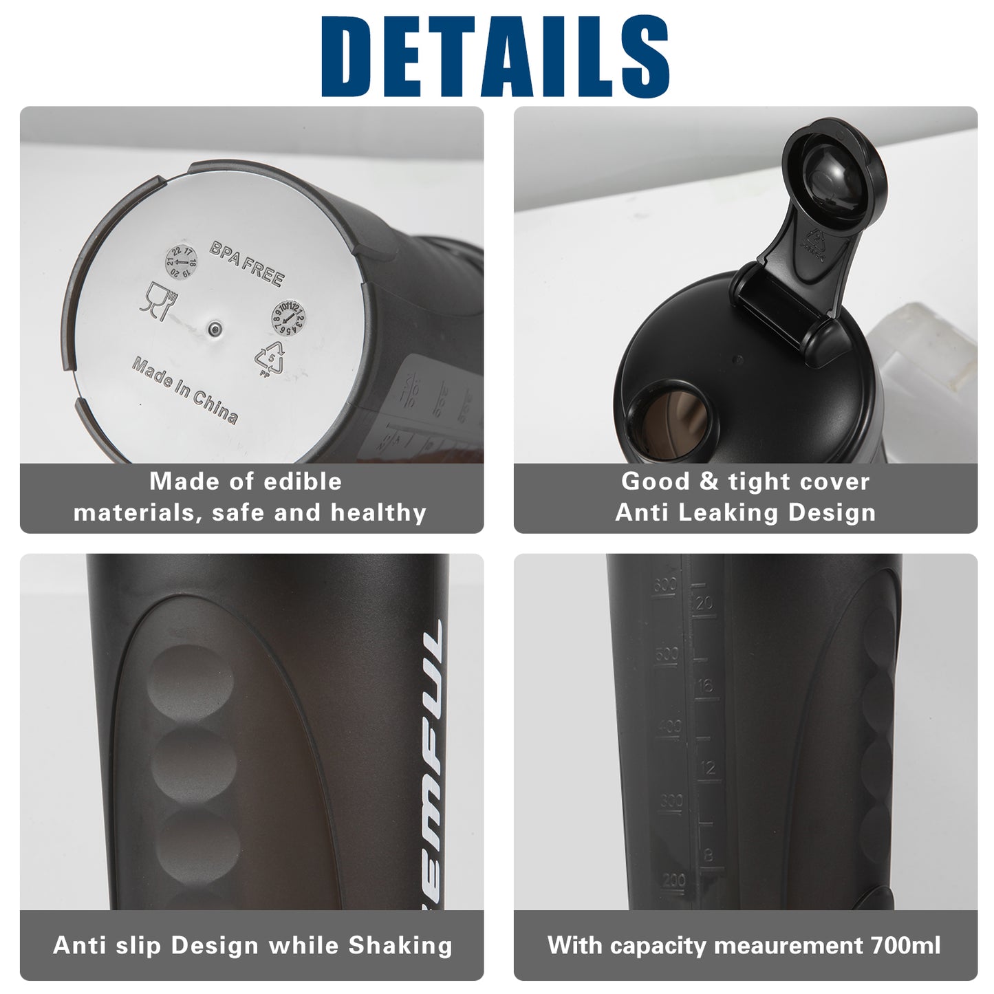 Shaker Bottle for Protein Mixes 750ml BPA-Free Leak Proof Smothies Cups for Sports Gym Nutrition