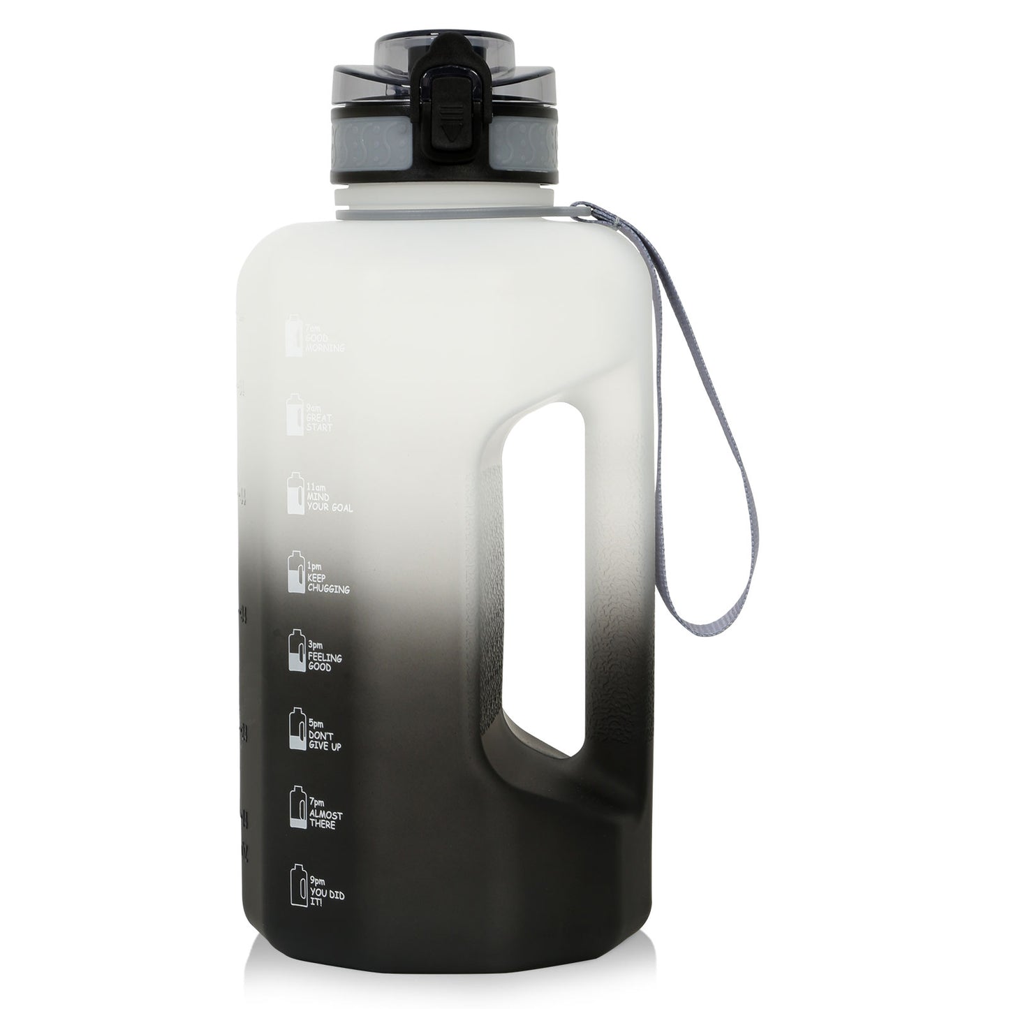 GEMFUL Half Gallon Water Bottle with Time Marker 74oz BPA-Free Leakproof Jug for Gym Workout 2.2L Large Capacity