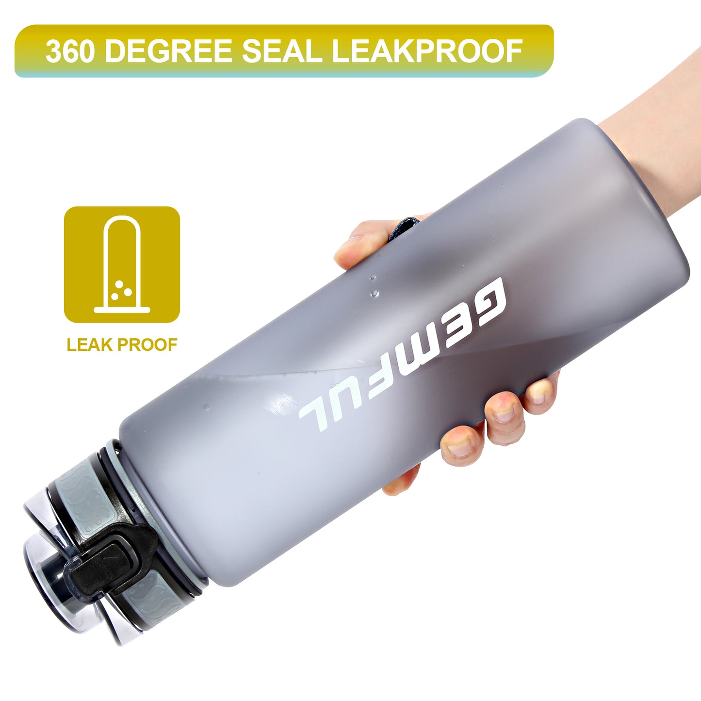 GEMFUL Water Bottle 1L with Straw Time Marker Tritan BPA Free for Fitness Gym Outdoor Sports