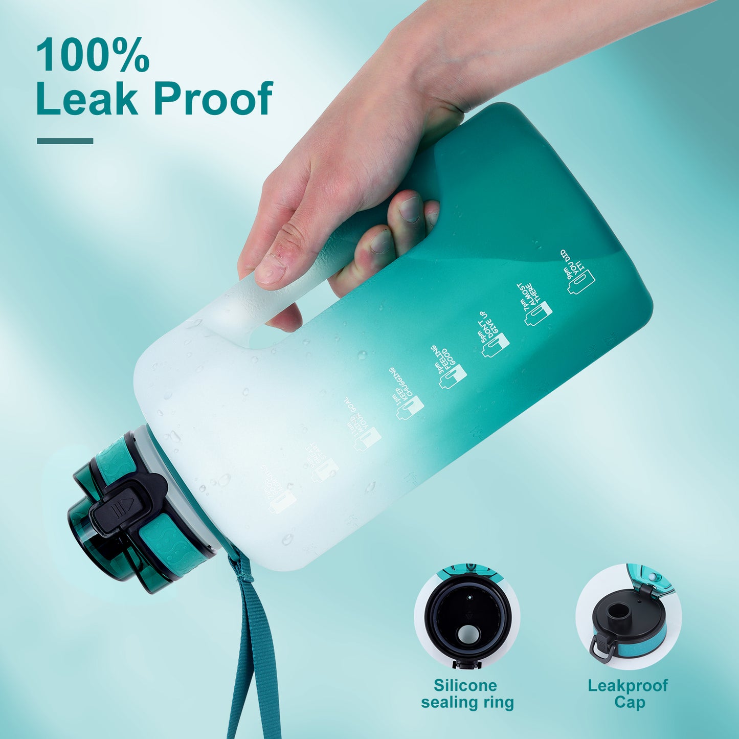 GEMFUL Half Gallon Water Bottle with Time Marker 74oz BPA-Free Leakproof Jug for Gym Workout 2.2L Large Capacity