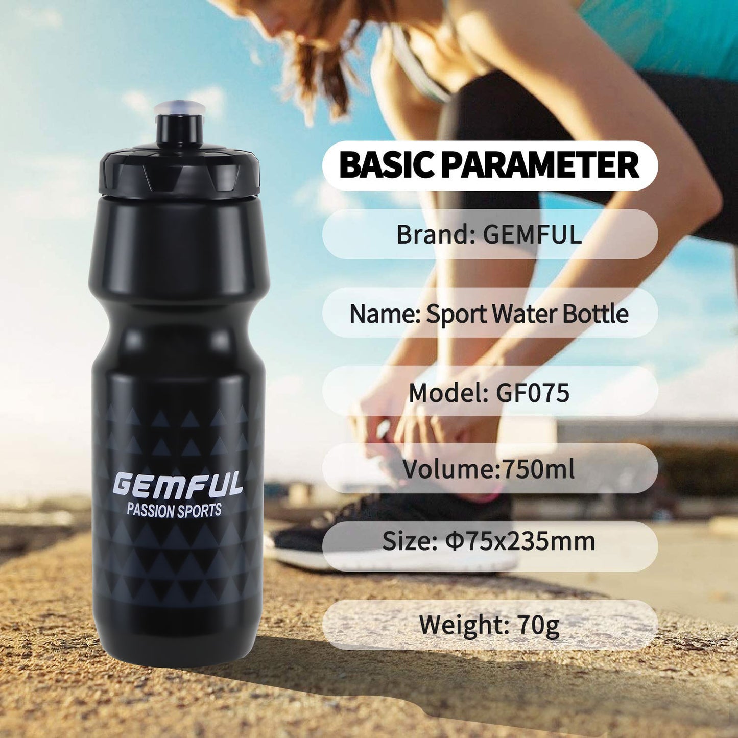 GEMFUL Cycling Water Bottle BPA Free Reusable Bike Gym Fitness Squirt Bottles Leakproof Sports Bicycle Workout 750ml