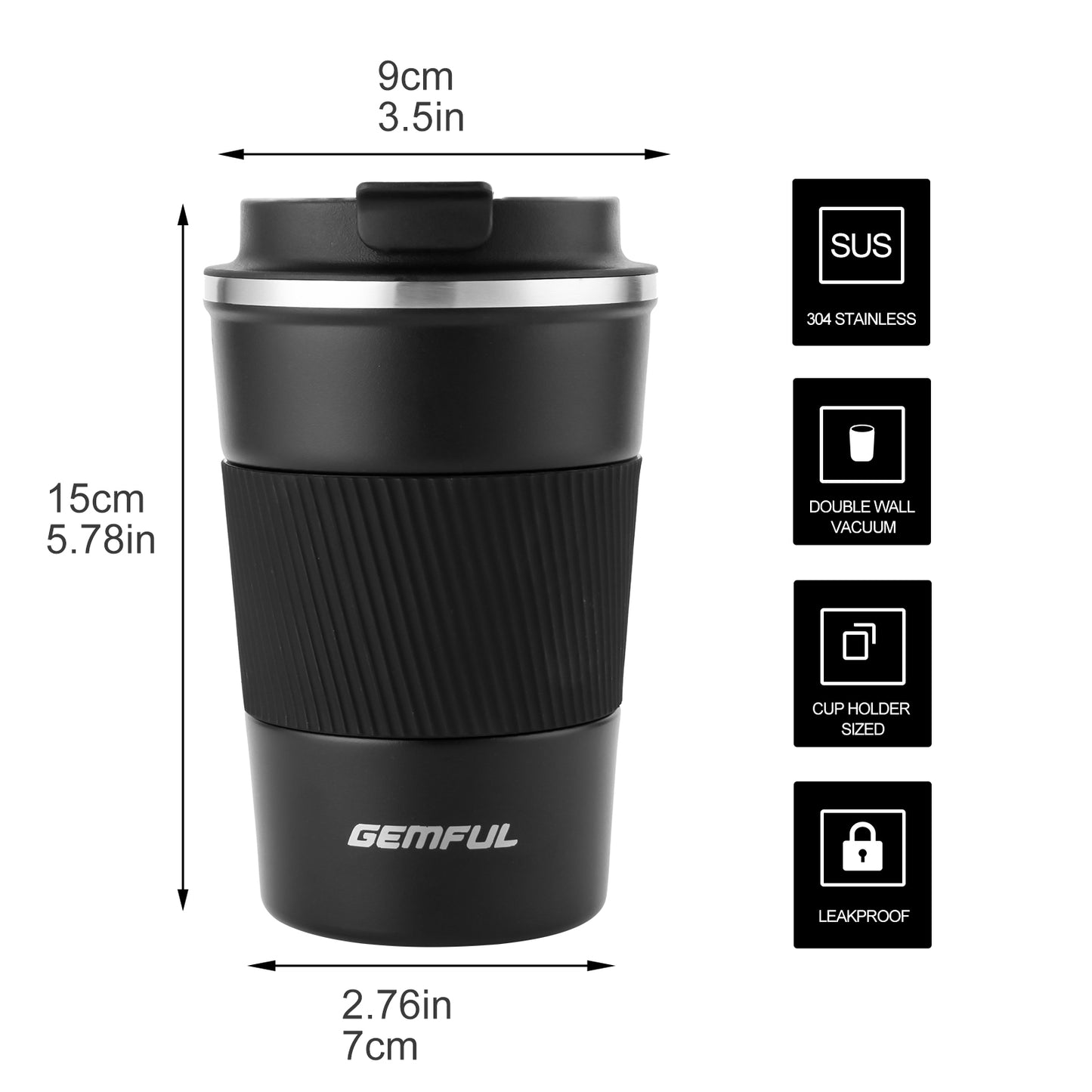 GEMFUL Travel Coffee Mug Stainless Steel Vacuum Ice and Hot Drinks Insulated Tumbler 380ml for Home Office Outdoor Works