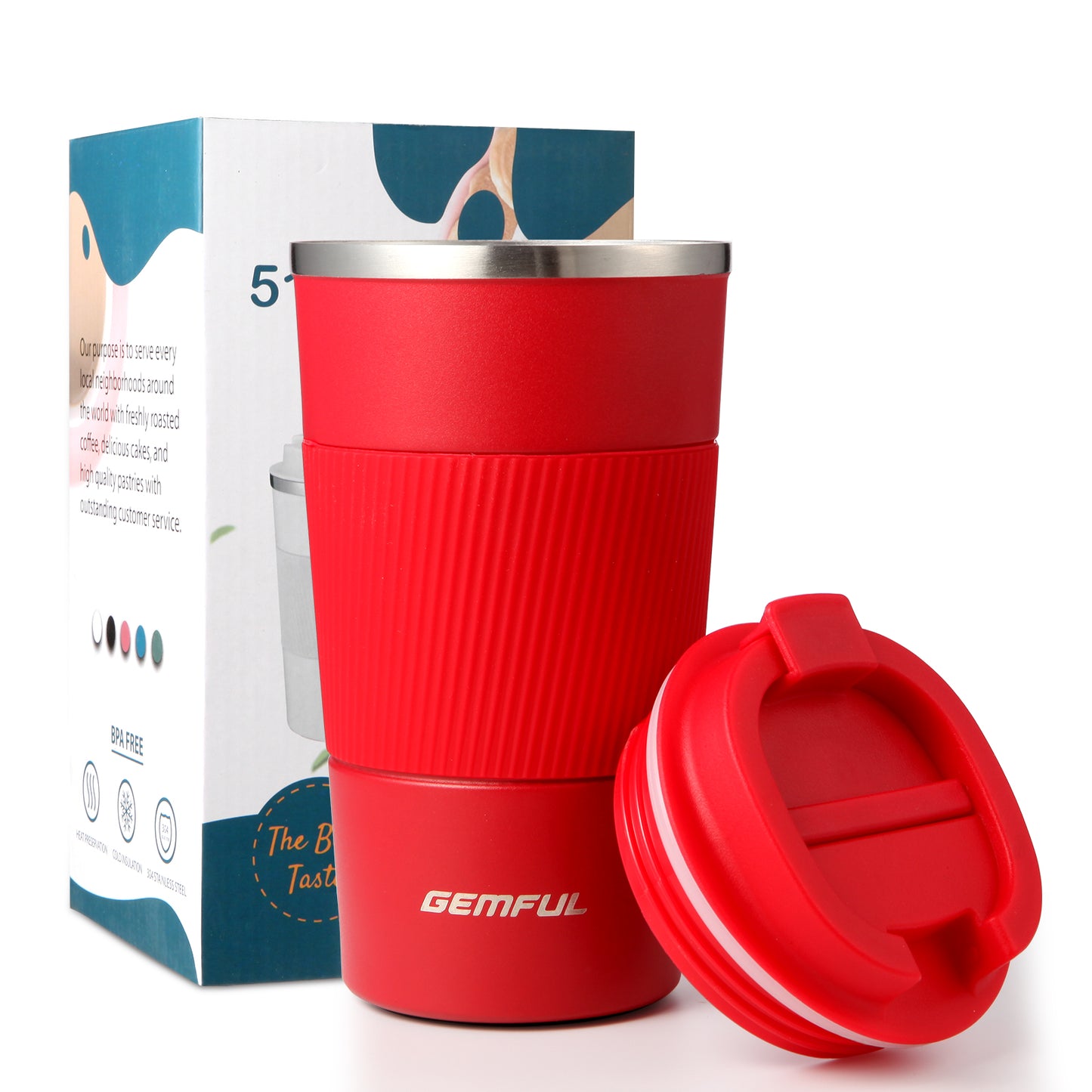 GEMFUL 510ml To Go Travel Coffee Mug Insulated Coffee Tumbler with Lid Portable Stainless Steel BPA Free Leak proof Keep Cups for Women Hot Cold Drinks