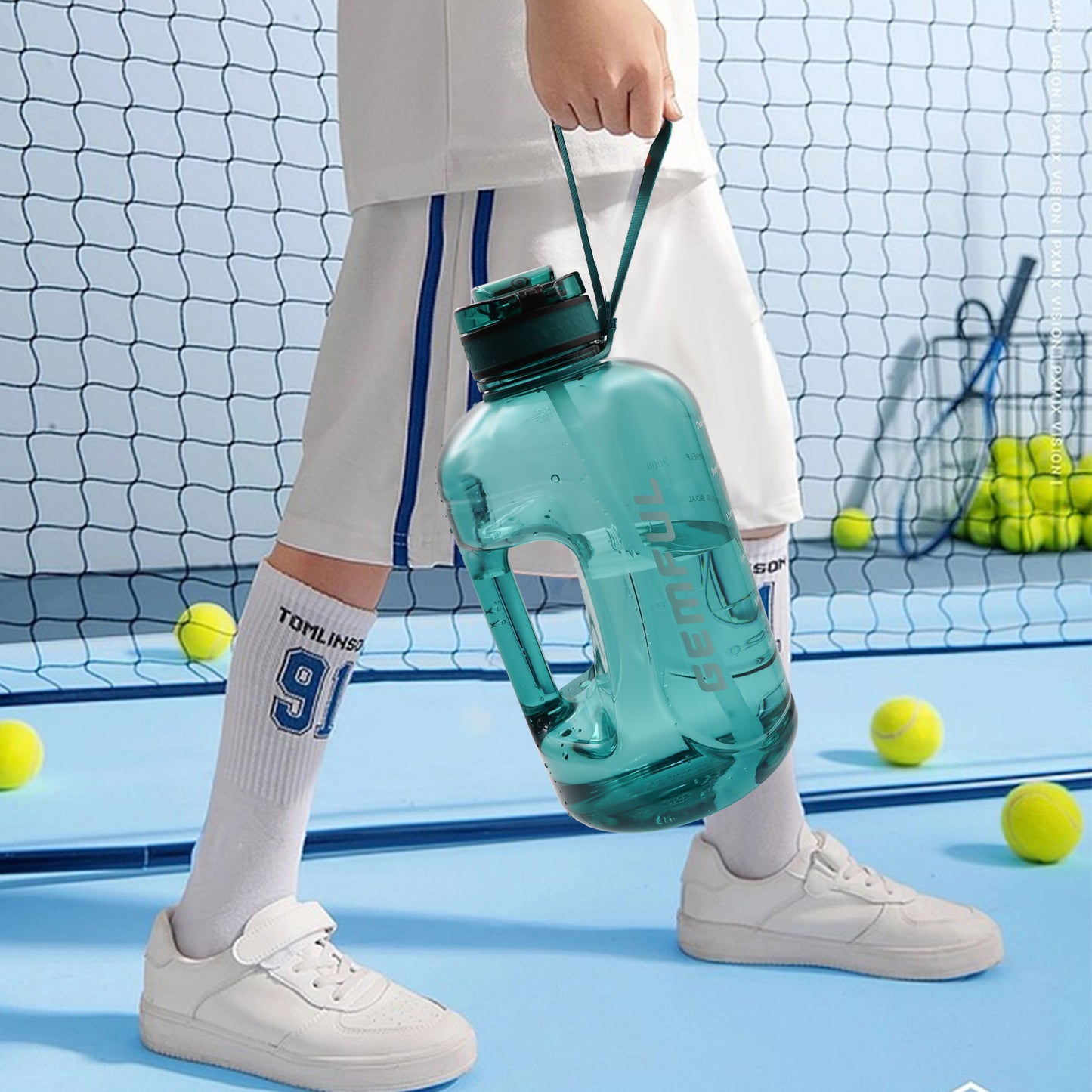 GEMFUL 3 Liter Water Bottle with Straw 101oz BPA-Free Leakproof Time Marker Handle for Gym Sports Large Motivational Jug for Men Women