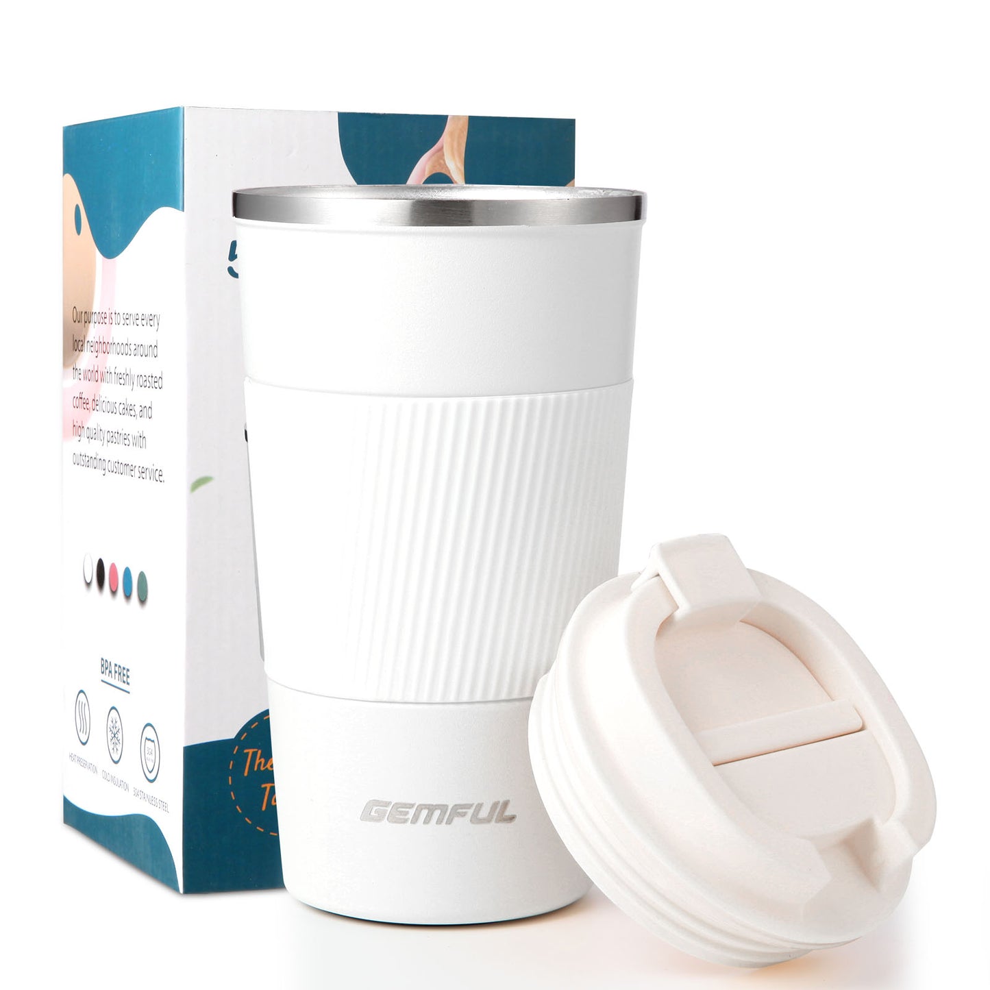 GEMFUL 510ml To Go Travel Coffee Mug Insulated Coffee Tumbler with Lid Portable Stainless Steel BPA Free Leak proof Keep Cups for Women Hot Cold Drinks