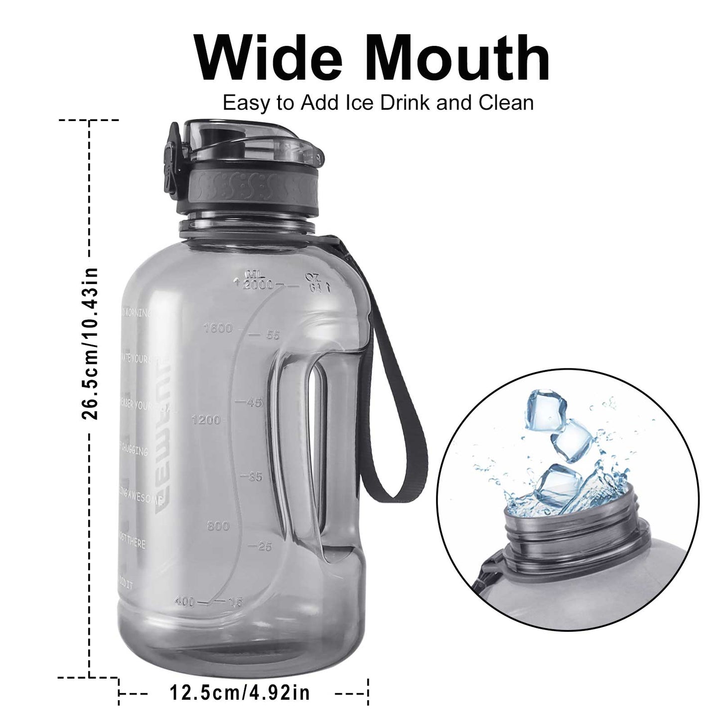 GEMFUL 2 Liter Water Bottle with Time Marker & Handle 64oz Large Motivational Jug for Gym Workouts No Straw Leak Proof BPA Free