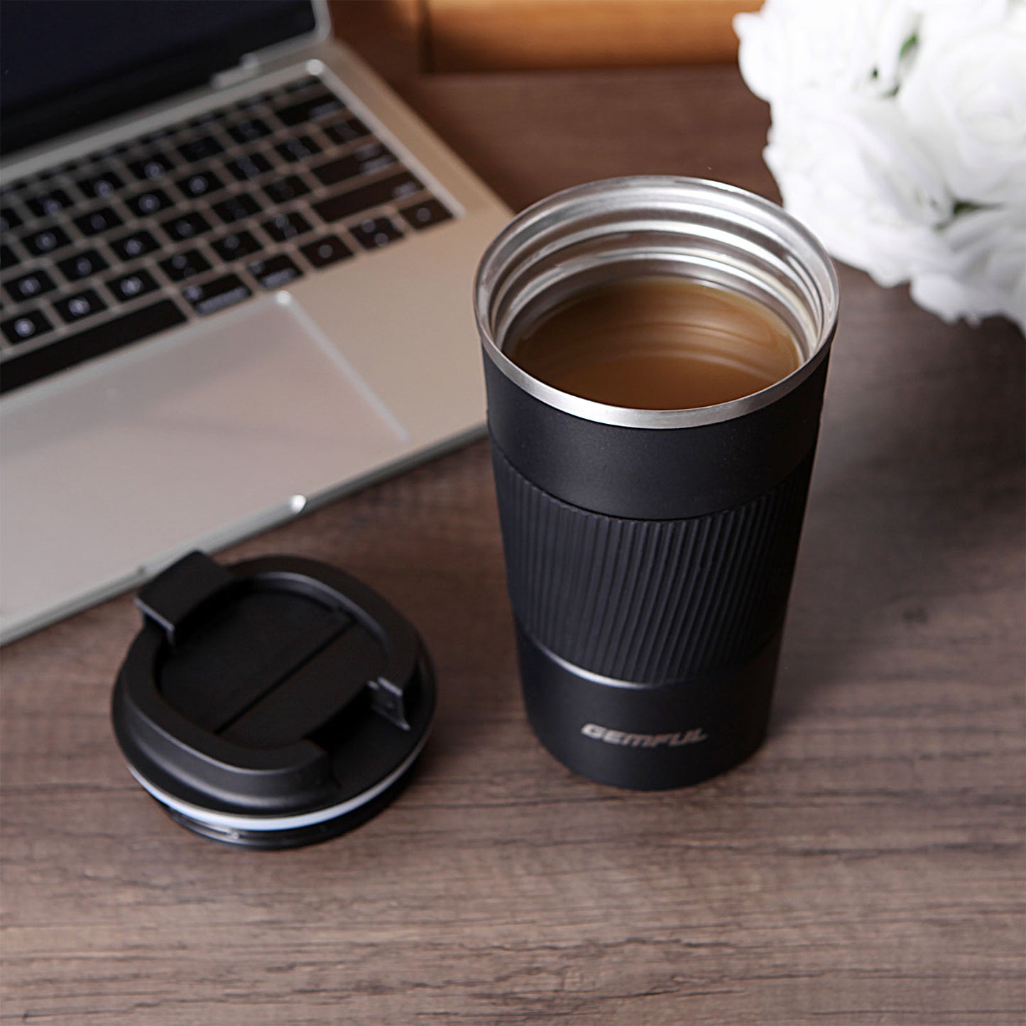 GEMFUL 510ml To Go Travel Coffee Mug Insulated Coffee Tumbler with Lid Portable Stainless Steel BPA Free Leak proof Keep Cups for Women Hot Cold Drinks